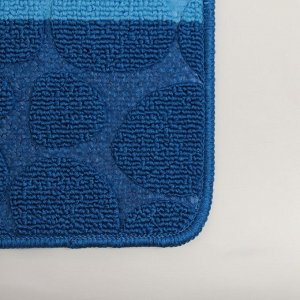 Набор ковриков для ванны и туалета 2 шт 39х48, 48х76 см "Полосатый, галька" цвет синий