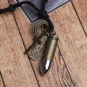 Мужской кулон "Резон" пуля, цвет чернёное золото с чернёным серебром на корич шн, 80 см
