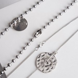 Кулон двойной "Цепь" сталь, медальоны, цвет серебро, 68 см
