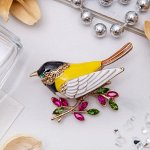 Брошь &quot;Птичка-синичка&quot;, цвет горчичный в кофейном золоте