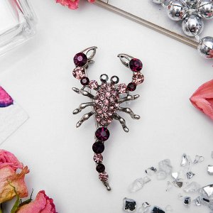 Брошь "Скорпион", цвет розово-фиолетовый в черненом серебре