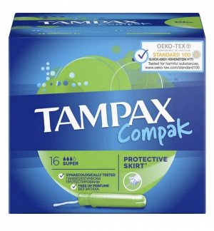TAMPAX Compak Тампоны женские гигиенические с аппликатором Super Duo 16шт ПрепакКороб