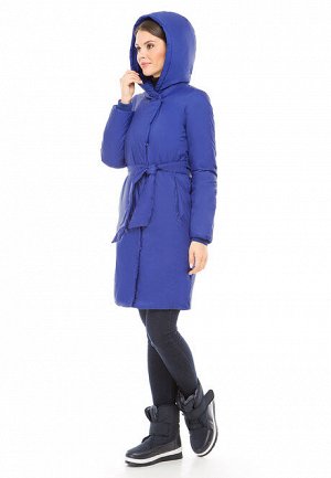 Утепленное пальто с поясом, цвет синий
