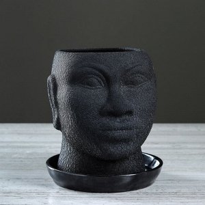 Горшок для цветов "Голова африканки", шёлк, чёрное, керамика, 1.4 л
