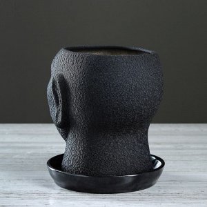 Горшок для цветов "Голова африканки", шёлк, чёрное, керамика, 1.4 л