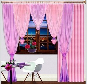 Комплект штор "Сабрина" сирень+розовая