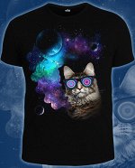 Футболки мужские Космический Кот (Светится в темноте и ультрафиолете)