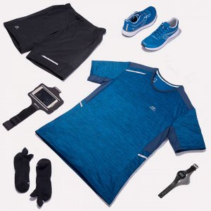 Футболка "дышащая" для бега мужская dry+ синяя kalenji