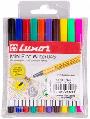 Набор капиллярных ручек 10цв "Mini Fine Writer 045"  0,8мм 7120M/10WT Luxor {Индия}