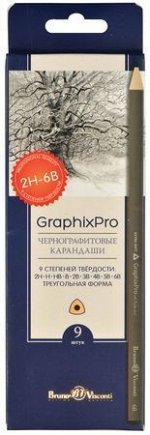 Набор карандашей черногр.  9шт &quot;GraphixPro&quot; 2H-6B 21-0010 Bruno Visconti {Китай}