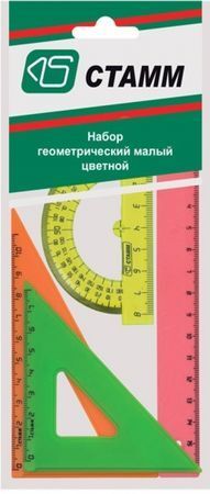 Набор геометрический 4 пр. малый (треугольник 2шт,линейка 16см,транспортир) NEON цветной НГ02 Стамм