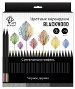 Карандаши 24цв трехгранные Blackwood супермягкие черное дерево AF03-051-24 ARTформат {Китай}
