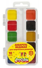 Краски акварельные медовые 10цв АМККМ10Е без кисти пласт.уп Каляка-Маляка {Россия}