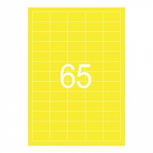 Этикетка самоклеящаяся 38х21,2 мм, 65 этикеток, неово-желтая, 65 г/м2, 50 листов, STAFF, 128848