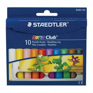 Пластилин классический STAEDTLER (Германия) "Noris Club", 10 цветов, 200 г, картонная упаковка, 8420 C10
