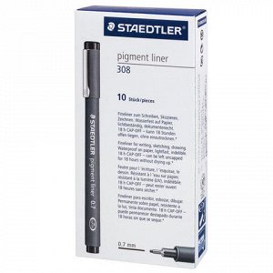 Ручка капиллярная STAEDTLER "Pigment Liner", ЧЕРНАЯ, корпус серый, линия письма 0,7 мм, 308 07-9