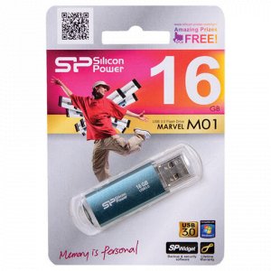 Флэш-диск 16 GB, SILICON POWER Marvel M01, USB 3.1, металлический корпус, синий, SP16GBUF3M01V1B