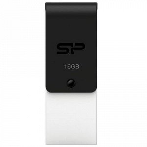 Флэш-диск 16 GB, SILICON POWER Mobile X21, OTG+USB 2.0, металлический корпус, черный, SP16GBUF2X21V1K