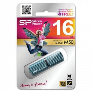 Флэш-диск 16 GB, SILICON POWER Marvel M50, USB 3.1, металлический корпус, голубой, SP16GBUF3M50V1B