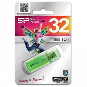 Флэш-диск 32 GB, SILICON POWER Helios 101, USB 2.0, металлический корпус, зеленый, SP32GBUF2101V1N