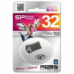 Флэш-диск 32 GB, SILICON POWER Touch T01, USB 2.0, металлический корпус, черный, SP32GBUF2T01V1K