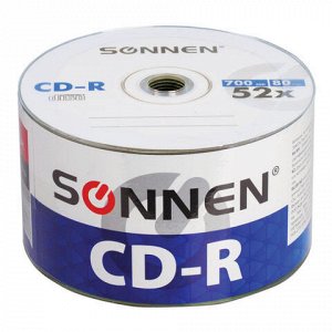 Диски CD-R SONNEN 700 Mb 52x Bulk, КОМПЛЕКТ 50 шт., 512571