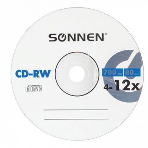 Диски CD-RW SONNEN 700 Mb 4-12x Bulk, КОМПЛЕКТ 50 шт., 512578