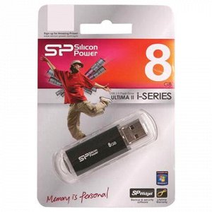 Флэш-диск 8 GB, SILICON POWER Ultima II-I Series, USB 2.0, металлический корпус, черный, SP08GBUF2M01V1K