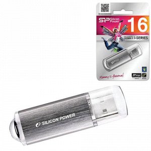 Флэш-диск 16 GB, SILICON POWER Ultima II-I Series, USB 2.0, металлический корпус, серебристый, SP16GBUF2M01V1S