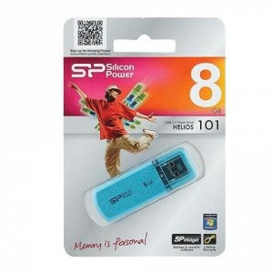 Флэш-диск 8 GB, SILICON POWER Helios 101, USB 2.0, металлический корпус, голубой, SP08GBUF2101V1B