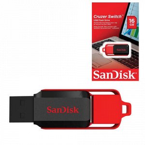 Флэш-диск 16 GB, SANDISK Cruzer Switch, USB 2.0, черный/красный, SDCZ52-016G-B35