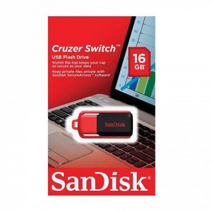 Флэш-диск 16 GB, SANDISK Cruzer Switch, USB 2.0, черный/красный, SDCZ52-016G-B35