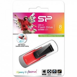 Флэш-диск 8 GB SILICON POWER Ultima U31 USB 2.0, красный, SP08GBUF2U31V1R