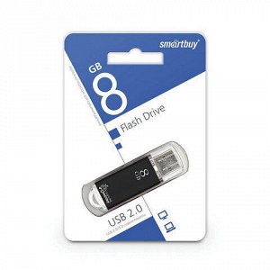 Флэш-диск 8 GB, SMARTBUY V-Cut, USB 2.0, металлический корпус, черный, SB8GBVC-K