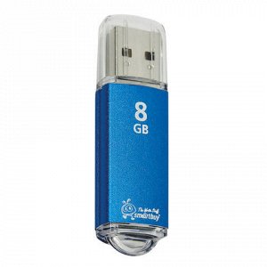 Флэш-диск 8 GB, SMARTBUY V-Cut, USB 2.0, металлический корпус, синий, SB8GBVC-B