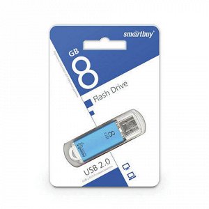 Флэш-диск 8 GB, SMARTBUY V-Cut, USB 2.0, металлический корпус, синий, SB8GBVC-B