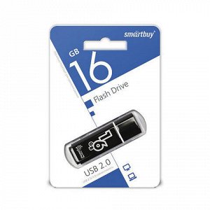 Флэш-диск 16 GB, SMARTBUY Glossy, USB 2.0, черный, SB16GBGS-K