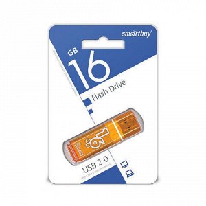Флэш-диск 16 GB, SMARTBUY Glossy, USB 2.0, оранжевый, SB16GBGS-Or