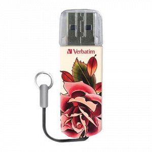 Флэш-диск 32 GB, VERBATIM Tattoo, USB 2.0, "Роза", 49896