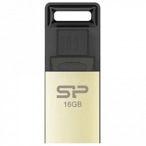 Флэш-диск 16 GB, SILICON POWER Mobile X10, OTG+USB 2.0, металлический корпус, золотистый, SP16GBUF2X10V1C
