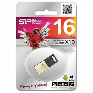 Флэш-диск 16 GB, SILICON POWER Mobile X10, OTG+USB 2.0, металлический корпус, золотистый, SP16GBUF2X10V1C