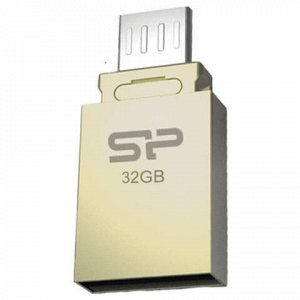 Флэш-диск 32 GB, SILICON POWER Mobile X10, OTG+USB 2.0, металлический корпус, золотистый, SP32GBUF2X10V1C