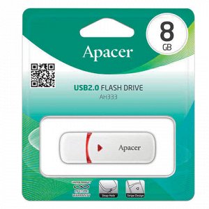 Флэш-диск 8 GB, APACER AH333, USB 2.0, белый, AP8GAH333W-1