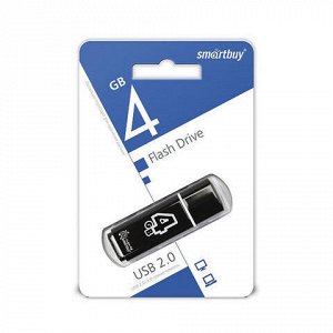 Флэш-диск 4 GB, SMARTBUY Glossy, USB 2.0, черный, SB4GBGS-K