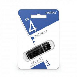 Флэш-диск 4 GB, SMARTBUY Quartz, USB 2.0, черный, SB4GBQZ-K