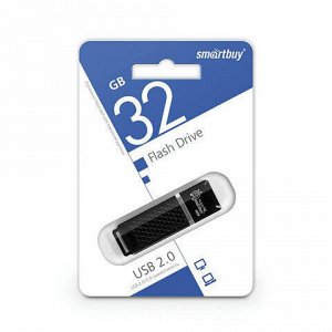 Флэш-диск 32 GB, SMARTBUY Quartz, USB 2.0, черный, SB32GBQZ-K