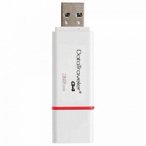 Флэш-диск 32 GB KINGSTON DataTraveler G4 USB 3.0, белый/красный, DTIG4/32GB