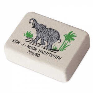 Ластик KOH-I-NOOR "Слон", 26х18,5х8 мм, белый/цветной, прямоугольный, натуральный каучук, 300/80, 0300080018KDRU