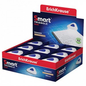 Ластик ERICH KRAUSE "Smart&amp;Soft Mini", 36х36х8 мм, белый, треугольный, термопластичная резина, пластиковый держатель, 45552