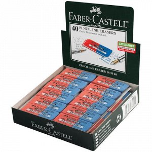 Ластик FABER-CASTELL "Latex-Free", 50x18x8 мм, красно-синий, прямоугольный, скошенные края, синтетический каучук, 187040